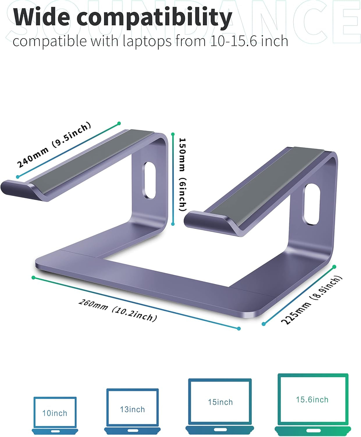 Ergonomic Aluminum Laptop Stand - Stylish Purple Riser for 10-15.6" Notebooks - Elevate Your Workspace!