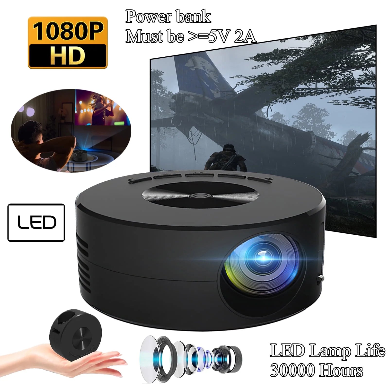 High-Definition Mini Projector 1920x1080P - Portable LED Home Theater with Remote Control