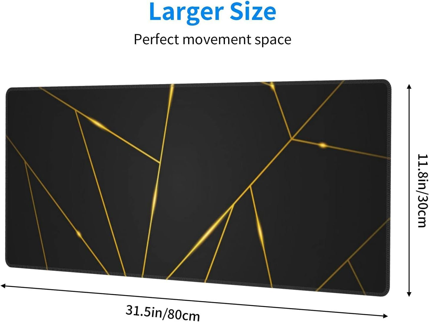 Extra Large Gaming Mouse Pad - 31.5"x11.8" Waterproof Black Geometric Design with Stitched Edges, Non-Slip Rubber Base for Ultimate Comfort in Gaming and Work