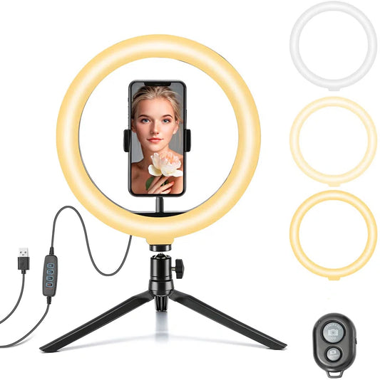 Dimmable 10" Ring Light with Adjustable Tripod & Cellphone Holder for Perfect Lighting