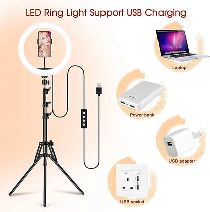 13" RGB Selfie Ring Light with Tripod & Phone Holder - 26 Modes, 10 Brightness Levels, 120 Dimmable LED Bulbs for Live Streaming, Makeup, YouTube Videos, and Photography