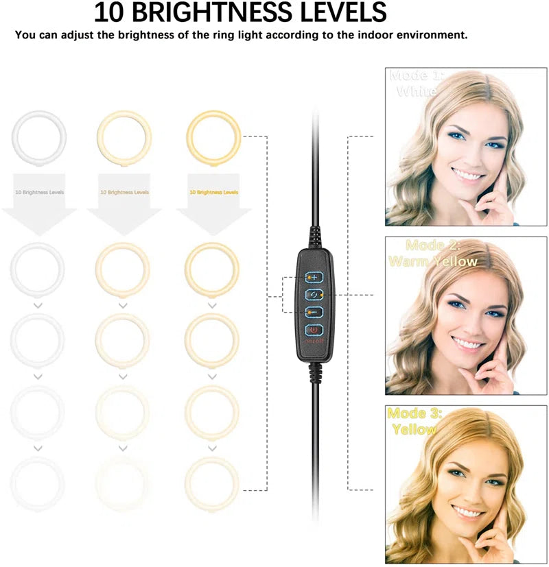 Dimmable 10" Ring Light with Adjustable Tripod & Cellphone Holder for Perfect Lighting