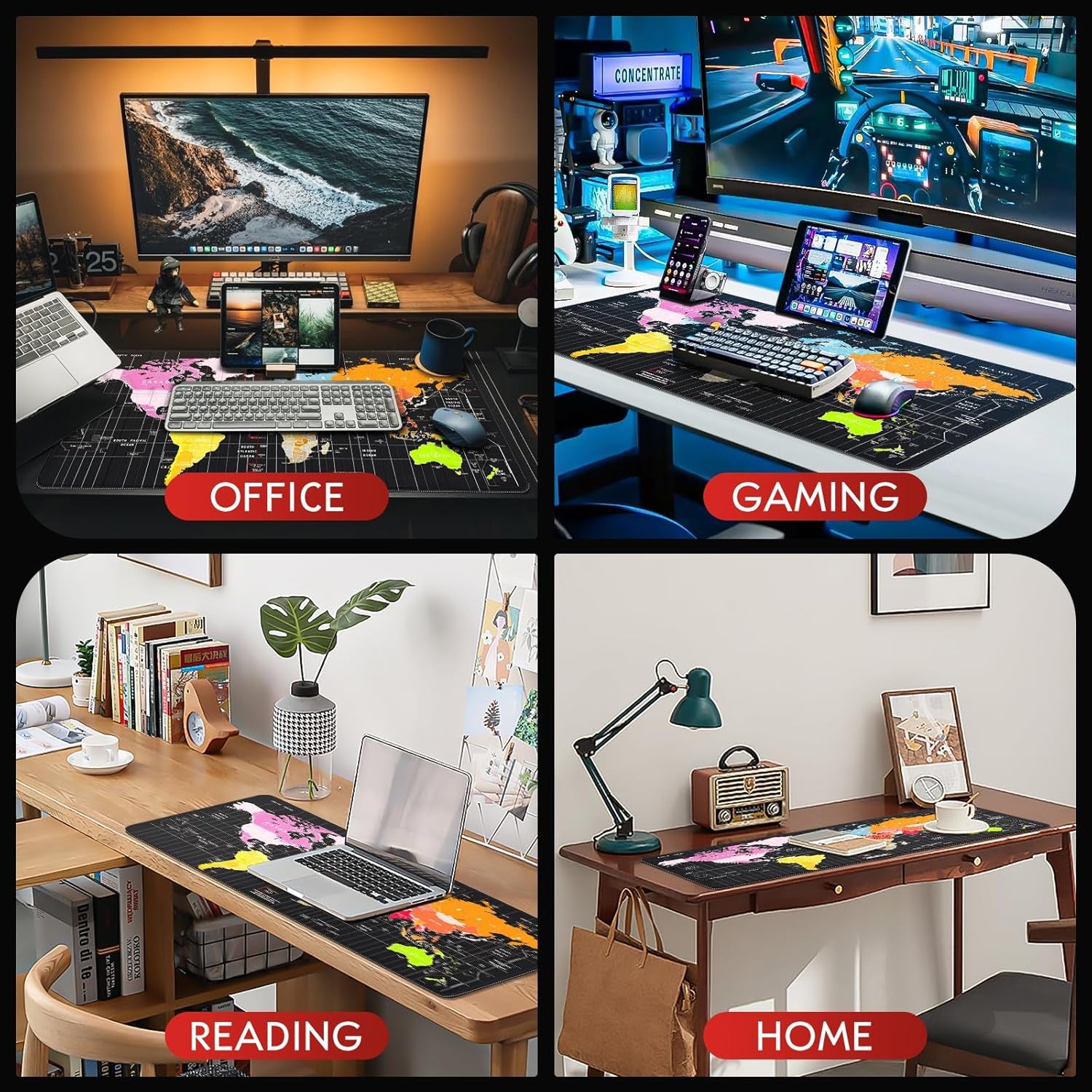 Ultimate XXL Gaming Mouse Pad - 35.4"x15.7" Non-Slip Waterproof World Map Design, Perfect for Gamers, Home & Office Use