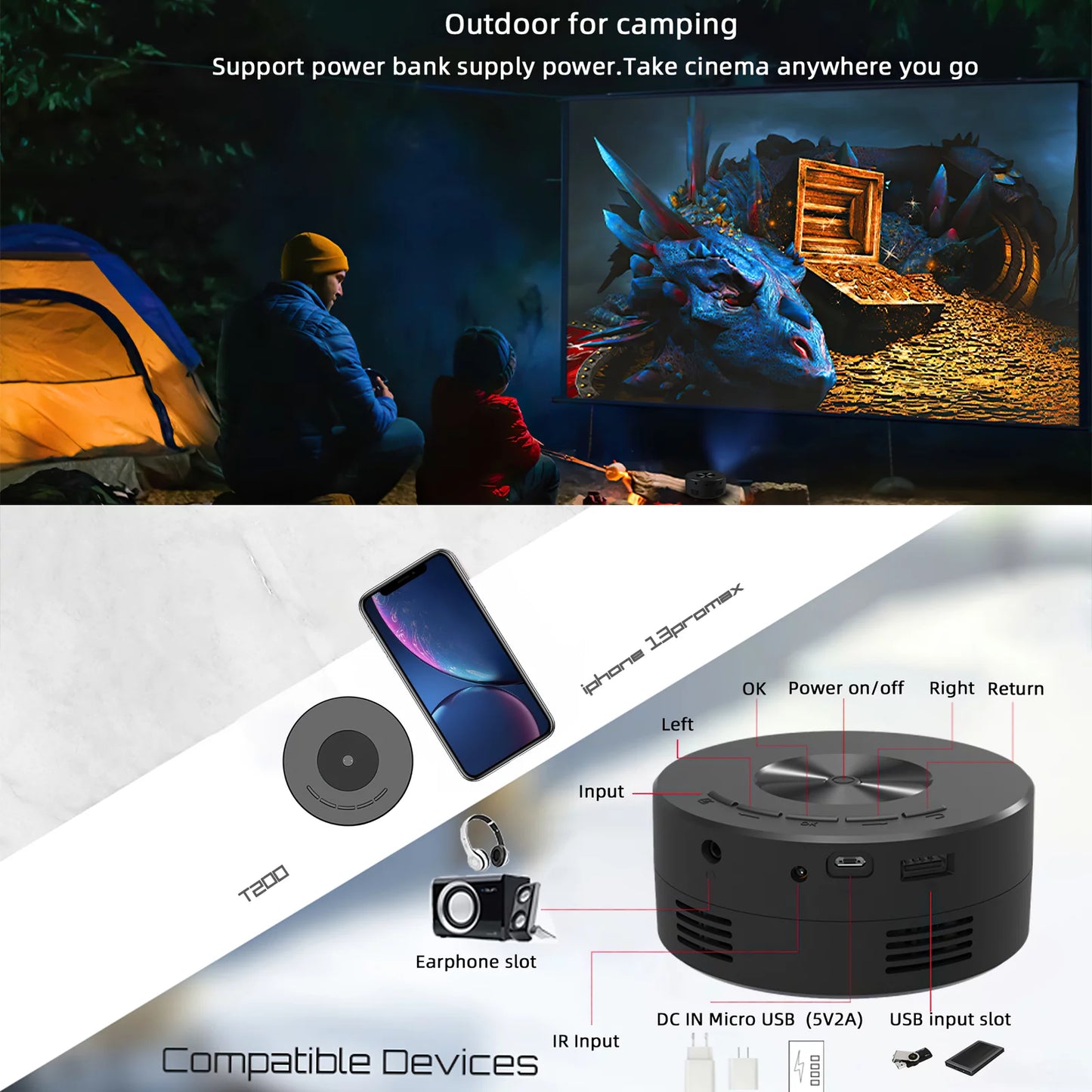 High-Definition Mini Projector 1920x1080P - Portable LED Home Theater with Remote Control