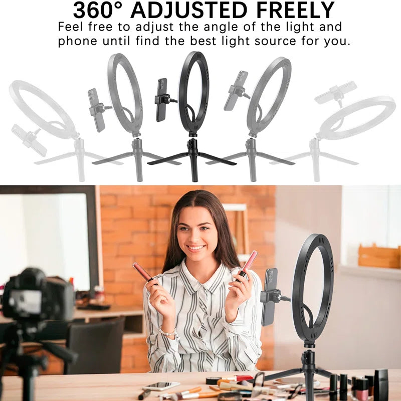 Dimmable 10" Ring Light with Adjustable Tripod & Cellphone Holder for Perfect Lighting