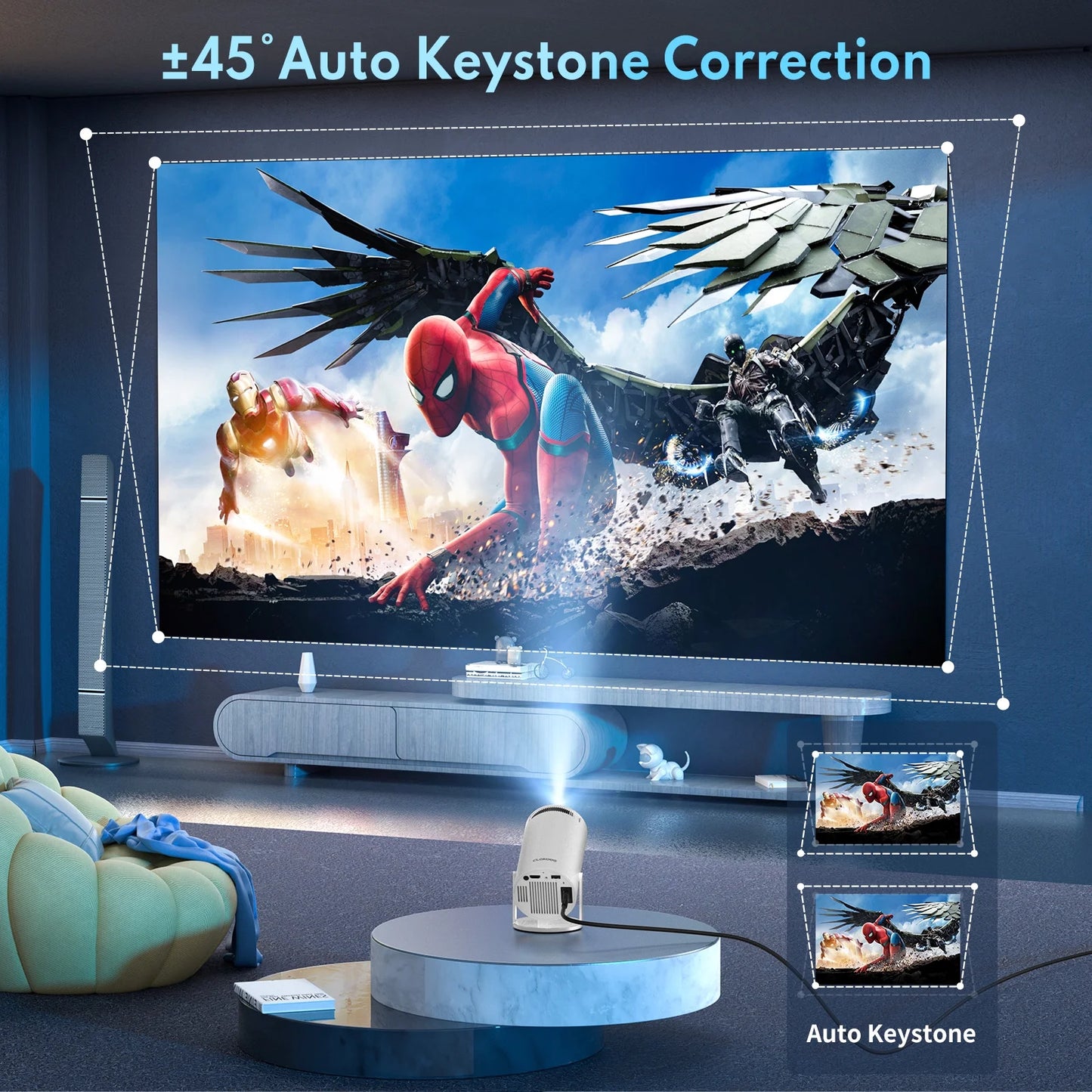 4K Mini Smart Projector - Compact Movie Experience, Phone Compatible - Sleek White Design